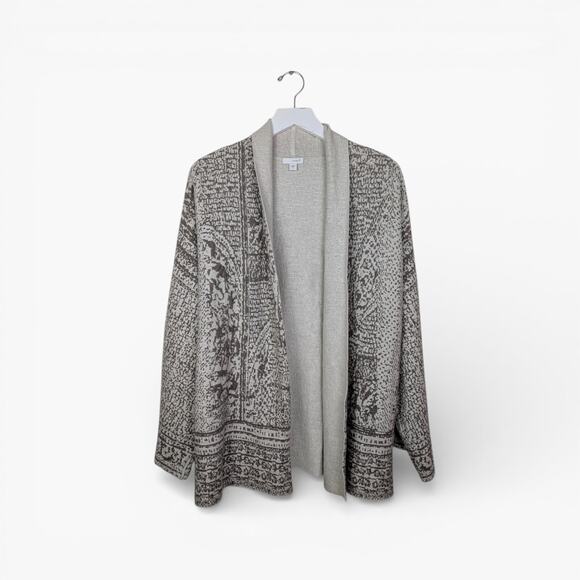 J. Jill Sweaters - J. JILL pureJill Knit Jacquard Cotton Blend Open Cardigan Taupe Ivory - Size XL